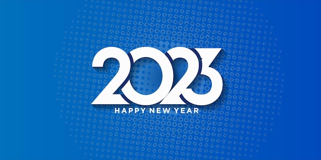 Vector happy new year 2023, on blue halftone background