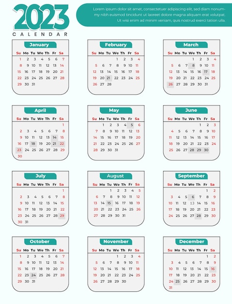 Happy New Year 2023 Calendar. 2023 Wall Calendar Free Vector Template