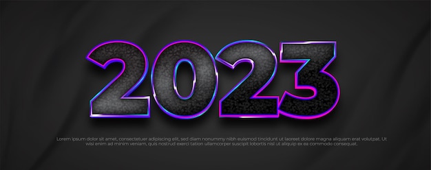 Felice anno nuovo 2023 sfondo di celebrazione con numeri al neon