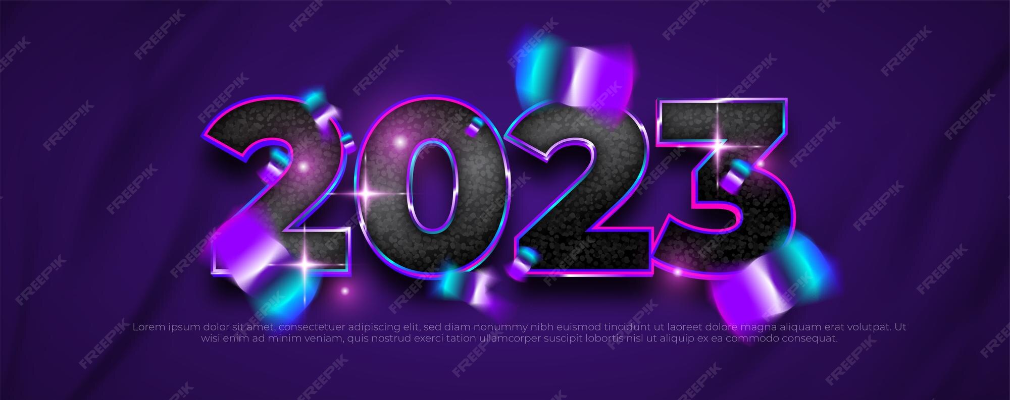 Premium Vector Happy new year 2023 celebration background with neon numbers