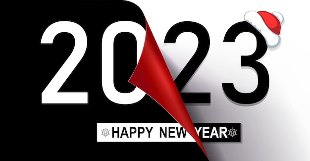 Vettore felice anno nuovo 2023 composizione di natale foglio piegato di bianco e nero