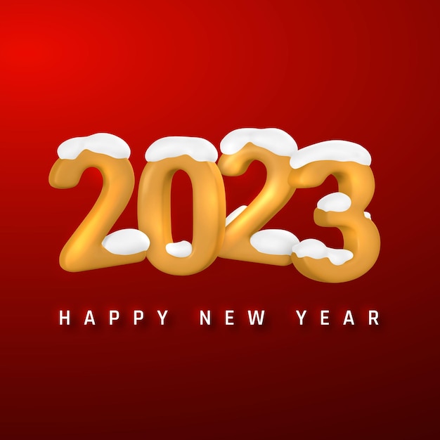새해 복 많이 받으세요 2023 커버 빨간색 배경 벡터 일러스트 레이 션에 하얀 눈이 노란색 숫자 2023