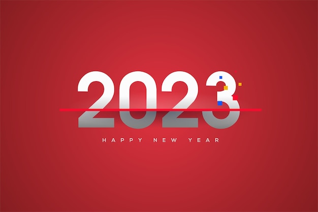 Happy new year 2023 cut in the middle2023 happy new year with unique white numbers on dark background