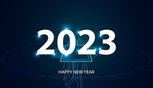 С новым годом 2023 технология дизайна в стиле синего цвета на современном фоне