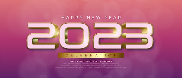 Happy new year 2023 editable text number with gold style 3d on gradient background