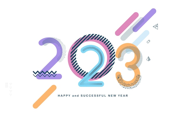 Vector happy new year 2023. festive 2023 new year celebration with colorful. trendy and modern.