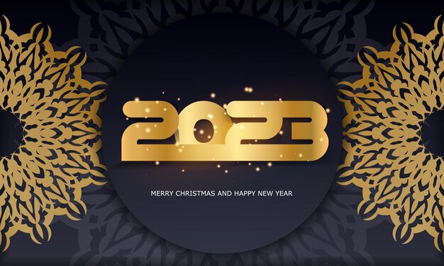 Happy New Year 2023 festive background Golden pattern on black