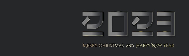 Happy New Year 2023. Font stylized for hieroglyphs on a gray background