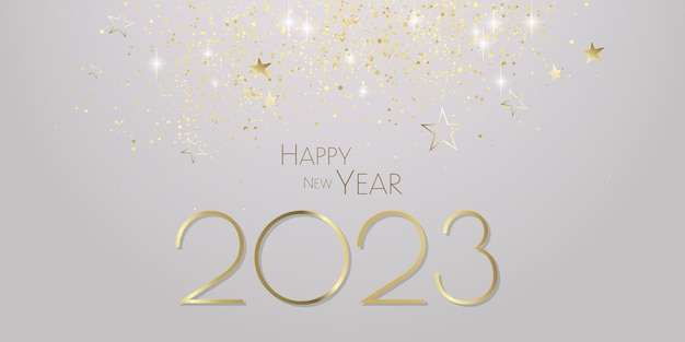 Happy new year 2023 Glitter gold stars background party festive design