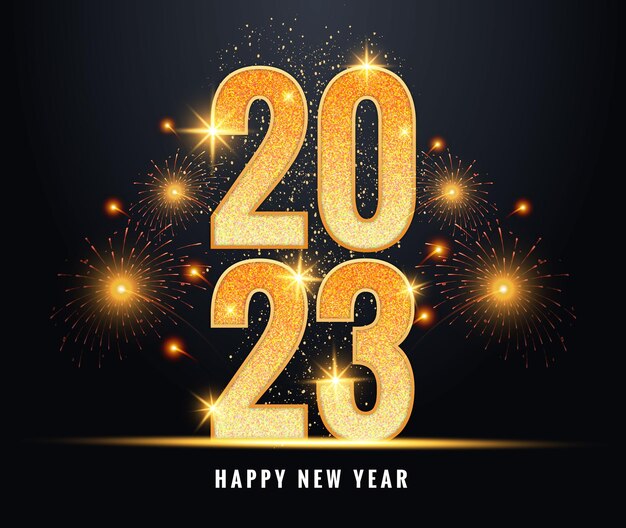 Happy new year 2023 glitter gold text effect