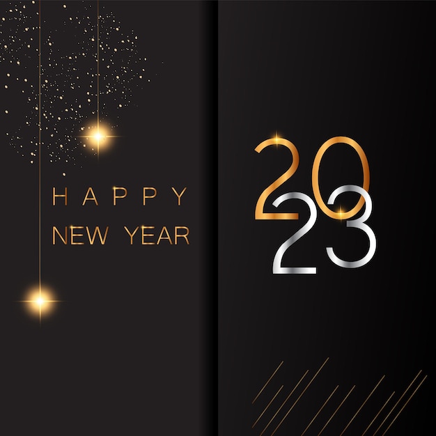 Happy new year 2023 gold effect banner design template