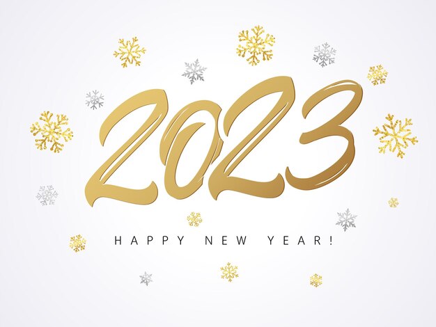 Happy New Year 2023 golden logo text design. Vector holiday illustration with 20 23 number