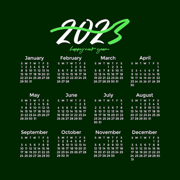 Happy new year 2023 green calendar banner illustration