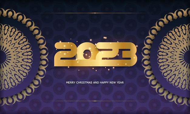 Happy new year 2023 greeting banner Golden pattern on Blue