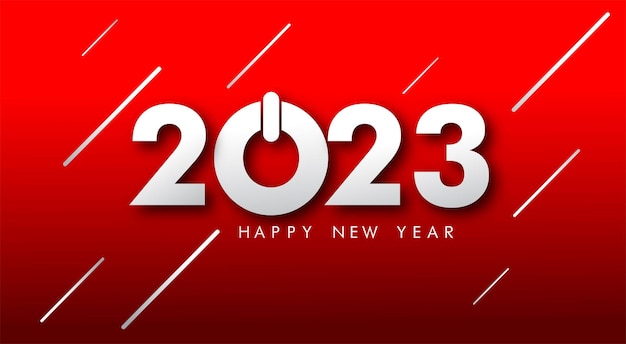 Vettore felice anno nuovo 2023 illustrazione del design del logo del banner di saluto, design astratto creativo e colorato