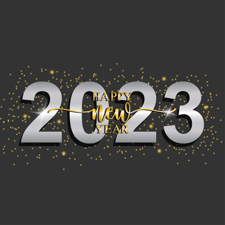 明けましておめでとうございます 2023 グリーティング カード バナー デザイン ゴールドとテキストでキラキラ