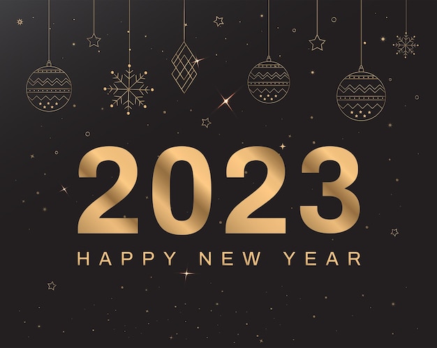 Happy new year 2023 greeting card Hanging golden 2023 numbers Mary Christmas