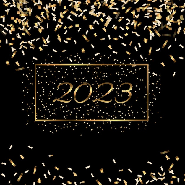 Happy New Year 2023 greeting card poster Black backgroundConfetti