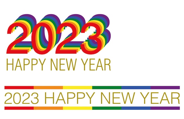 Happy new year 2023 greeting in rainbow colors