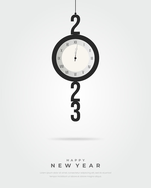 Happy new year 2023 greetings with clock illustration