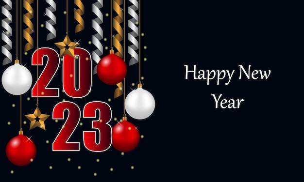 새해 복 많이 받으세요 2023 홀리데이 카드 디자인 금색과 은색 뱀 모양의 레터링이 있는 빨간색 숫자