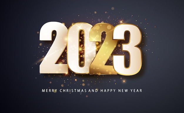 Happy new year 2023 Holiday greeting card design template w Vector illustration Winter Holiday banner concept