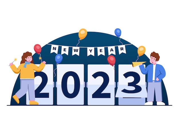 Vector happy new year, 2023 illustration.
new year transition from 2022 to 2023 with flip board countdown.