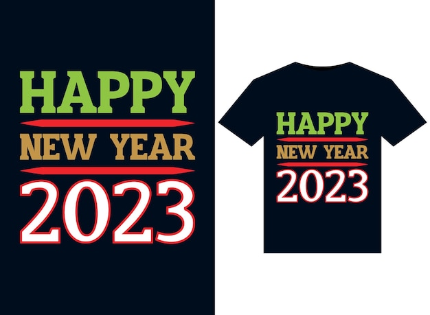 印刷可能な T シャツ デザインの 2023 年新年あけましておめでとうございますイラスト