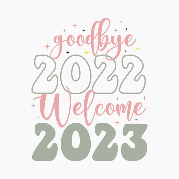 Felice anno nuovo 2023 lettering design. manifesto di tipografia di celebrazione, banner o biglietto di auguri