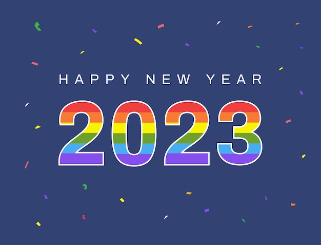 С новым 2023 годом лгбтк прайд баннер радужный флаг лгбтк на номере 2023 векторная иллюстрация