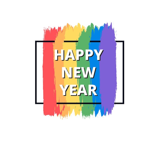 Happy new year 2023 lgbtq rainbow flag lesbian gay bisexual transgender concept vector illustration