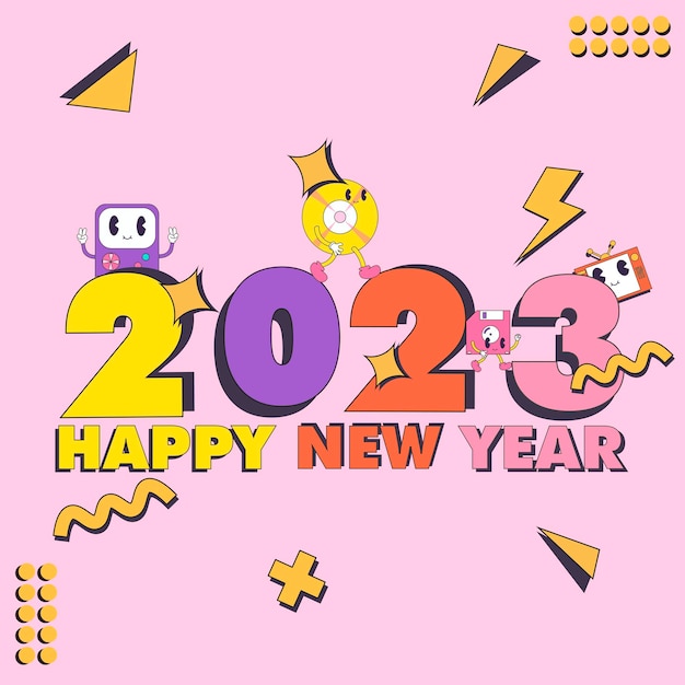 happy new year 2023 logo RETRO STYLE groovy design