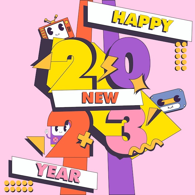 happy new year 2023 logo RETRO STYLE groovy design