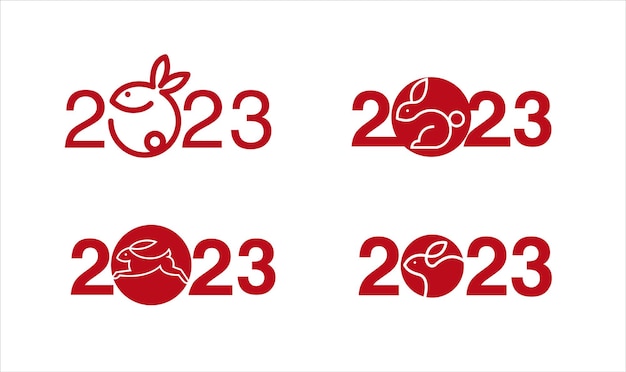 Vector happy new year 2023 lunar new year rabbit logo simple flat design