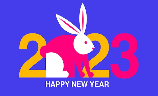 С новым годом 2023 лунный новый год кролик простой плоский дизайн