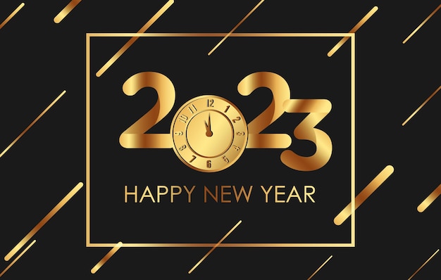 Happy New Year 2023 Luxury and Elegant Design. Vector illustration of golden 2023 logo numbers.
