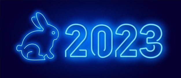 Happy new year 2023 in neon style 2023 bright gradient Long brick wall banner Vector template for web header