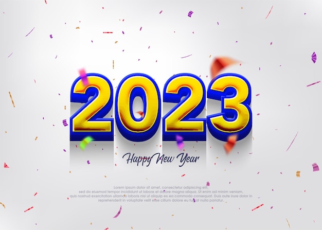 青と黄色の新年あけましておめでとうございます 2023 数 3 d