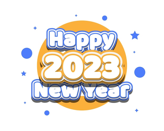 Happy new year 2023 poster or greeting card design with cartoon text style