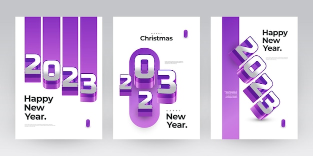 Happy new year 2023 poster set with 3d numbers new year design template for decoration branding banner плакат обложка и открытка