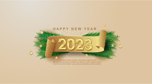 Vector happy new year 2023 on ribbons background.