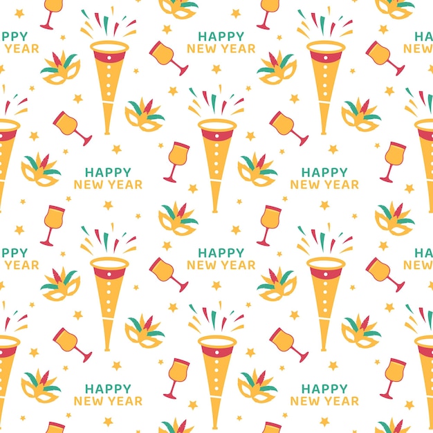 Happy New Year 2023 Seamless Pattern Design with Decoration in Hand Drawn Cartoon Flat Illustration