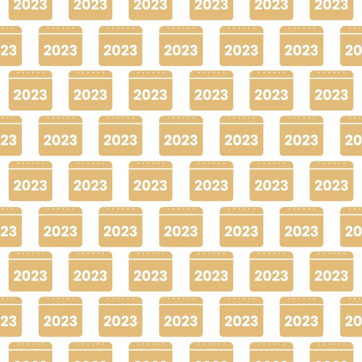 Vector happy new year 2023 seamless pattern design with decoration in hand drawn cartoon flat illustration