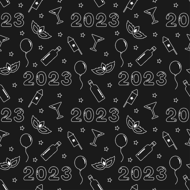 Happy New Year 2023 Seamless Pattern Design with Decoration in Hand Drawn Cartoon Flat Illustration