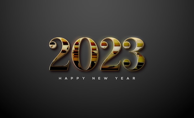 Happy new year 2023 square in gold on black background