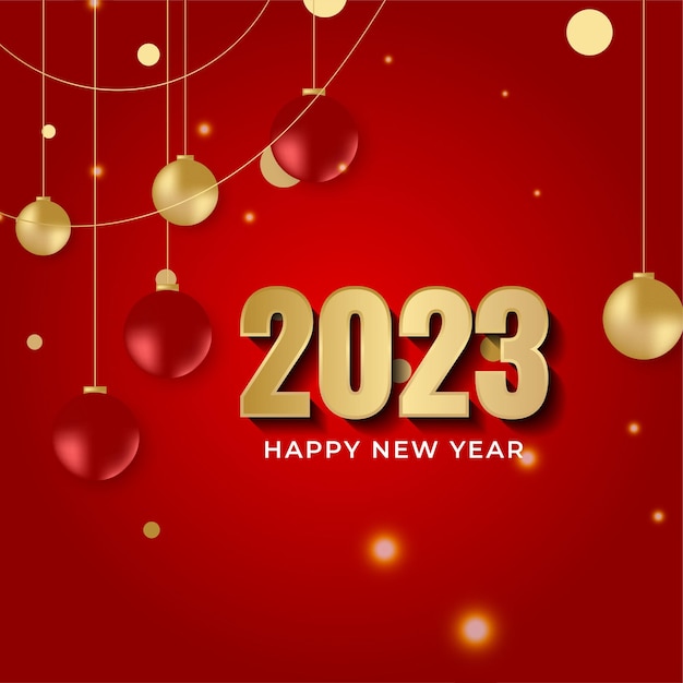 Happy new year 2023 square post card background for social\
media template red and gold 2023 new year winter holiday greeting\
card template minimalistic trendy banner for branding cover\
card