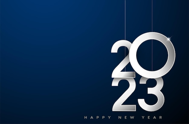 Счастливый Новый год 2023 текстовый дизайн для брошюры дизайн шаблона карты баннер поздравительной открытки векторные иллюстрации изолированные на синем фоне