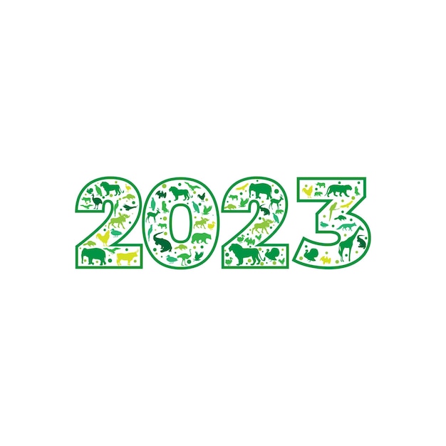 新年あけましておめでとうございます 2023 テキスト デザイン数ロゴ動物パンフレット デザイン テンプレート カード バナー白い背景ベクトル図に分離されました。