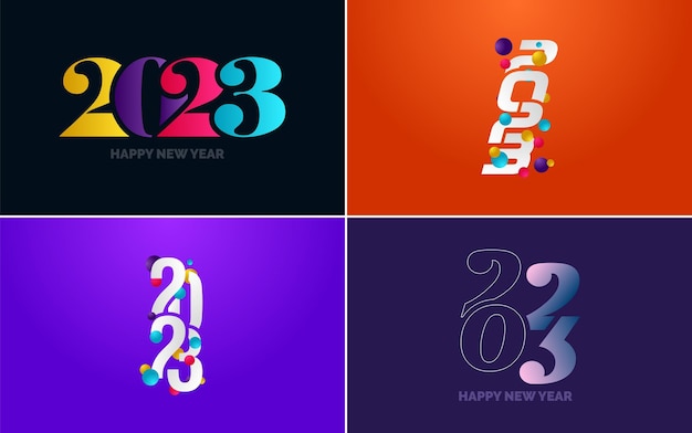 新年あけましておめでとうございます 2023年テキスト デザイン パック パンフレット デザイン テンプレート カード バナー新年ベクトル イラスト