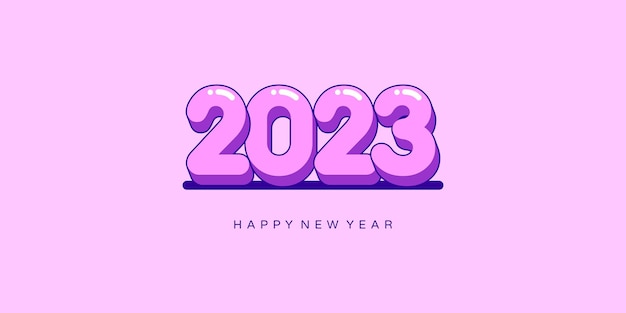 Happy new year 2023 text design. vector illustration. isolated on pink background.